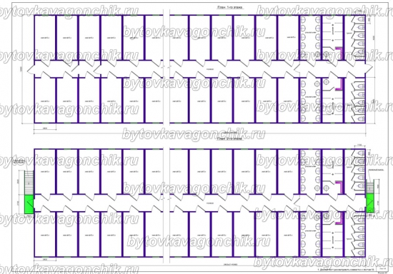 Планы двухэтажного общежития на 250 человек из 84 шт БК